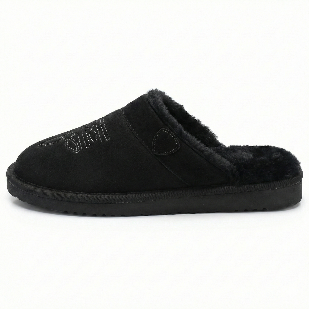 Women's Suede Western Mule Slippers with Faux Fur Lining — view 12