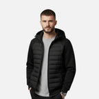 Men's hooded puffer jacket with quilted panels