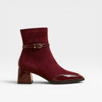 Women's Block Heel Ankle Boots with Buckle Strap