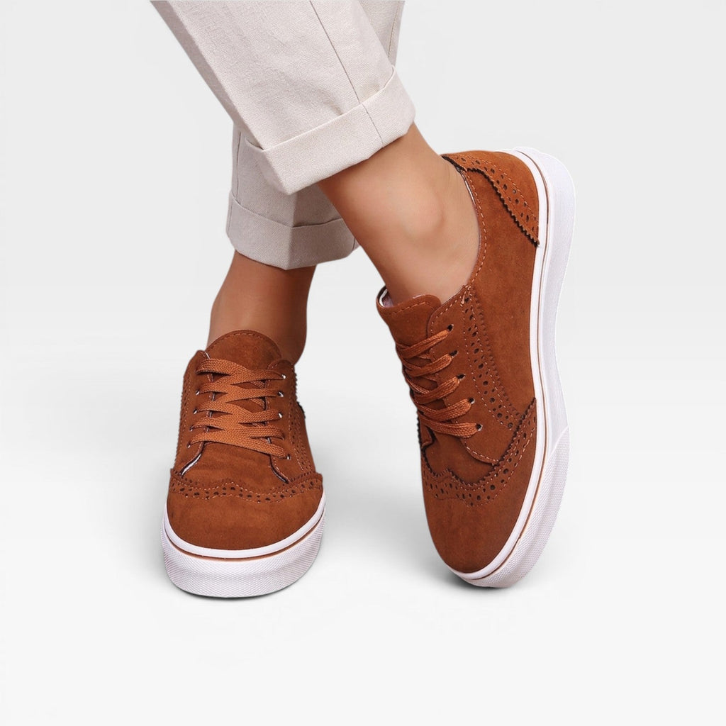 Women's Faux Suede Platform Brogue Trainers — view 3