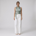 Women's belted halter-neck sleeveless top