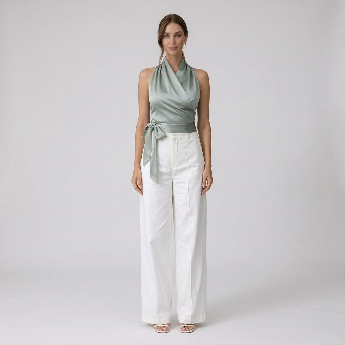 Women's belted halter-neck sleeveless top