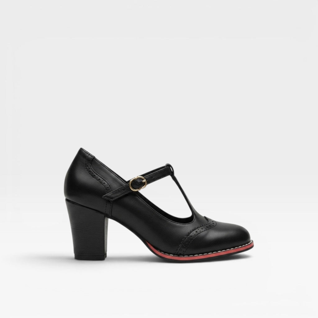 Women's T-Bar Brogue Mary Jane Block Heels