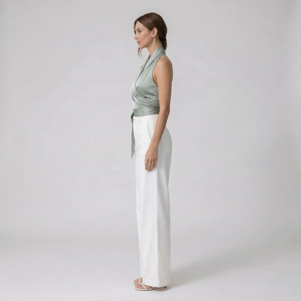 Women's belted halter-neck sleeveless top