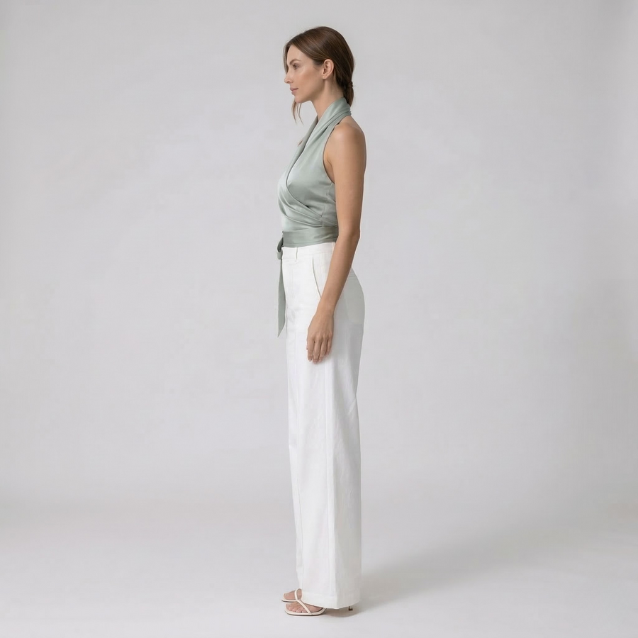 Women's belted halter-neck sleeveless top