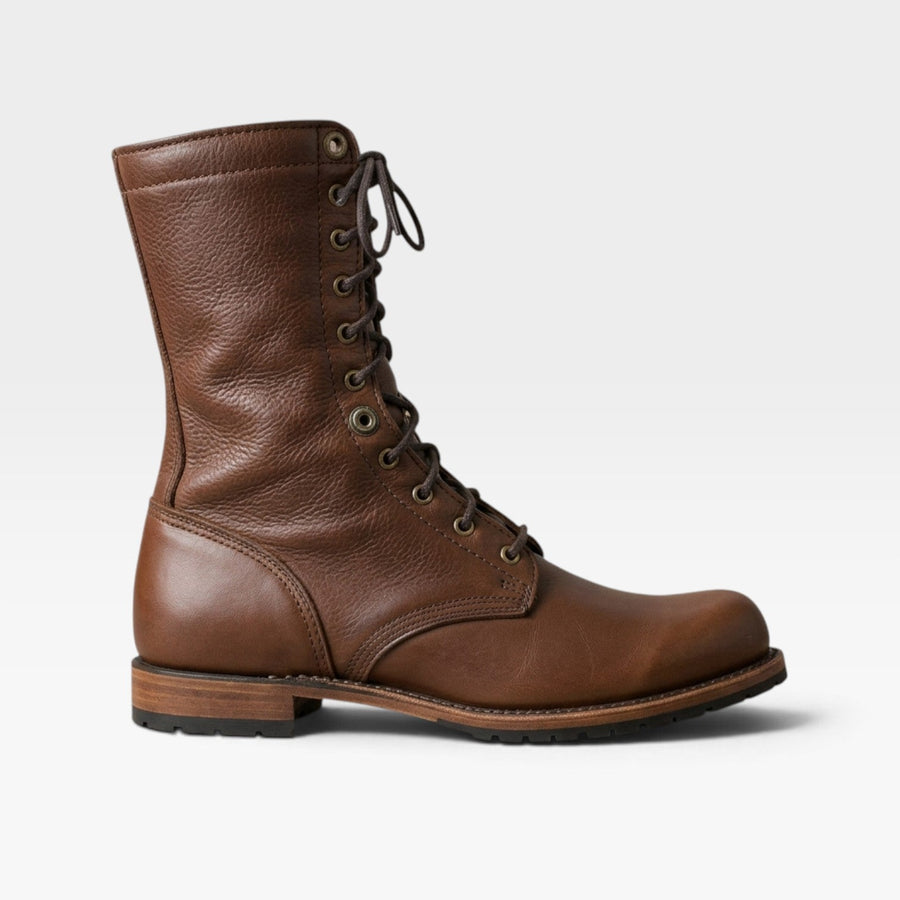 Women's Lace-Up Leather Combat Boots with Block Heel