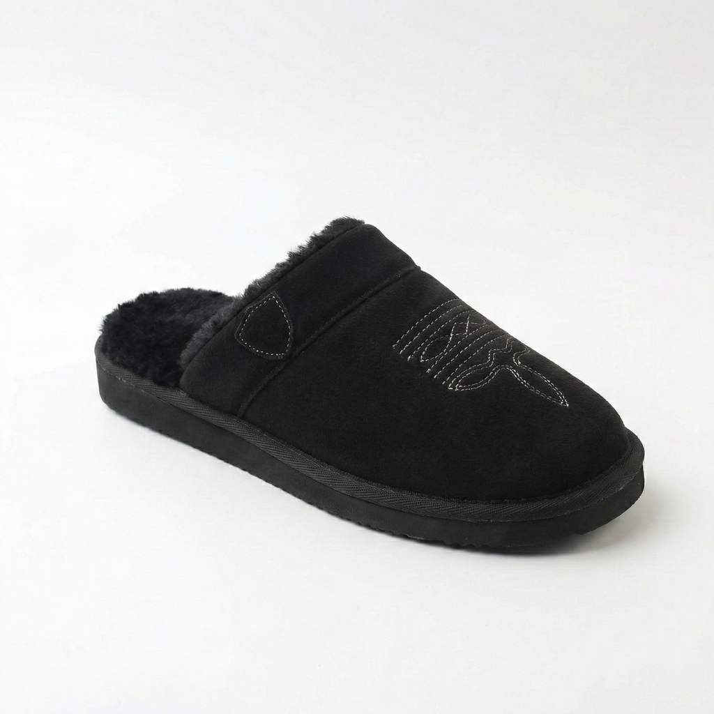 Women's Suede Western Mule Slippers with Faux Fur Lining — view 10