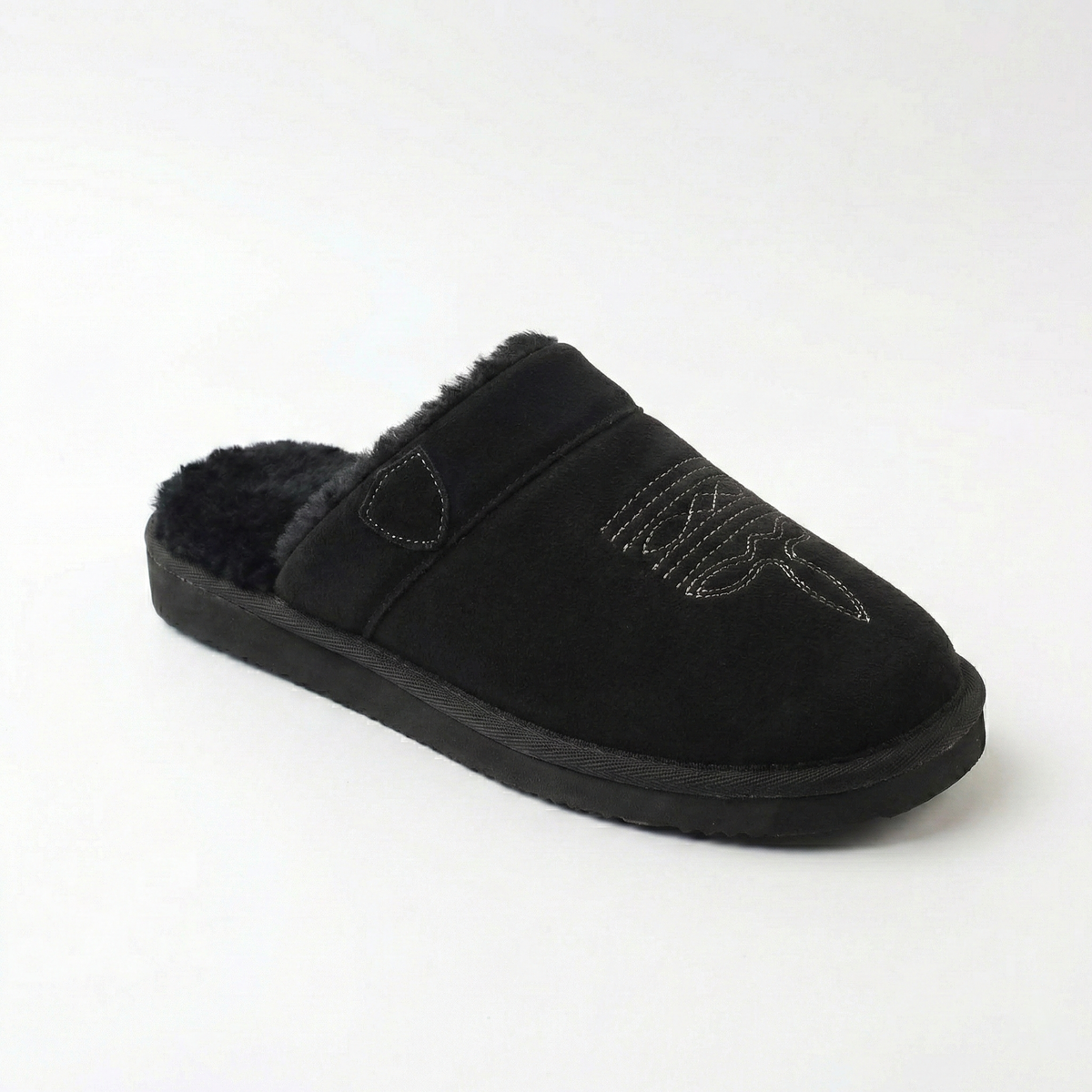 Women's Suede Western Mule Slippers with Faux Fur Lining — view 10