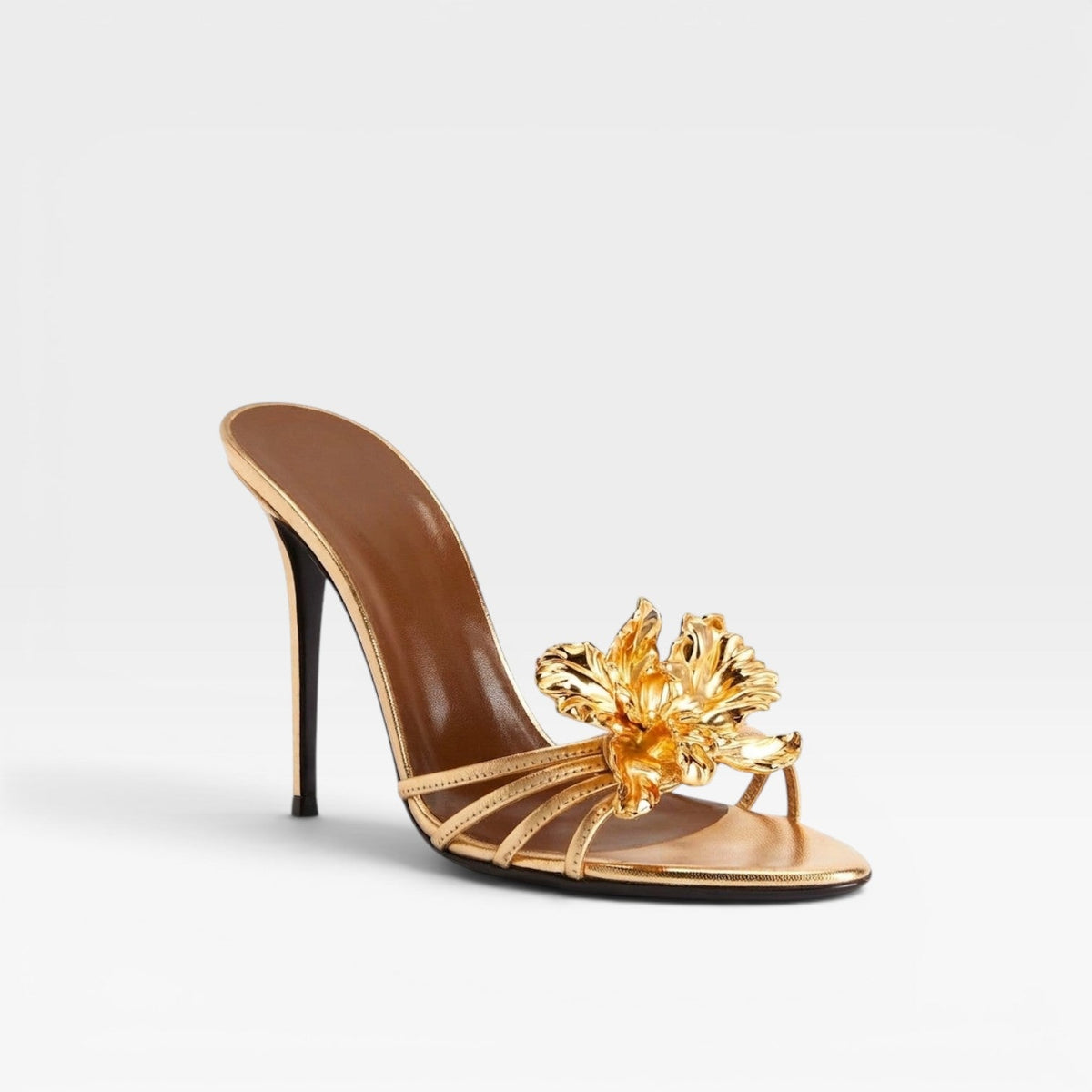 Women's Gold Flower Sculpted Stiletto Mules — view 2