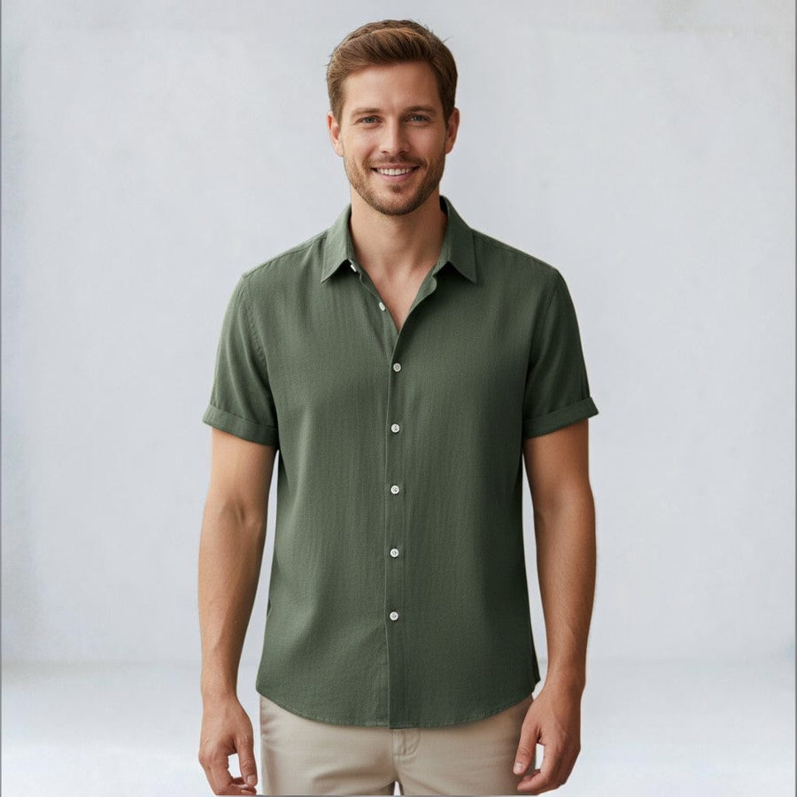 Men's linen-look short-sleeve point collar shirt