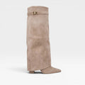 Women's Cuffed Knee-High Suede Boots with Block Heel