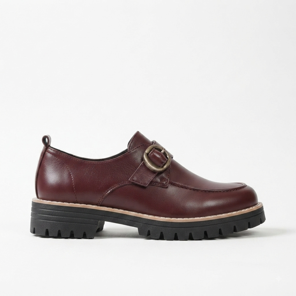 Women's Leather Monk Strap Loafers with Chunky Sole