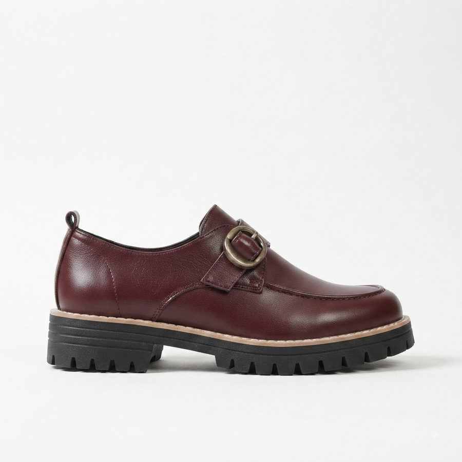 Women's Leather Monk Strap Loafers with Chunky Sole