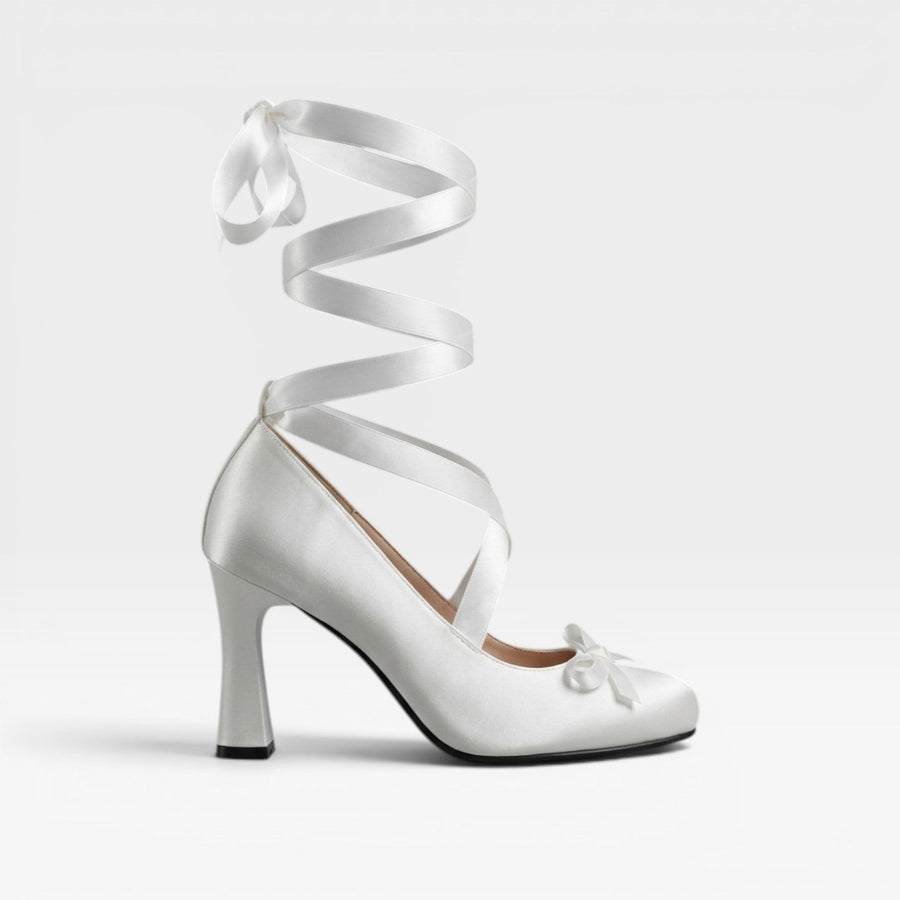 Women's Satin Court Shoes with Ribbon Lace-Up — view 11