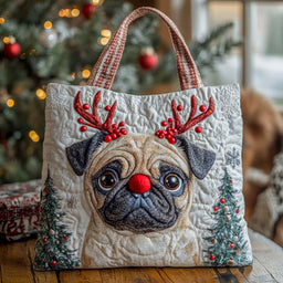 Holiday Reindeer Pug Tote Bag
