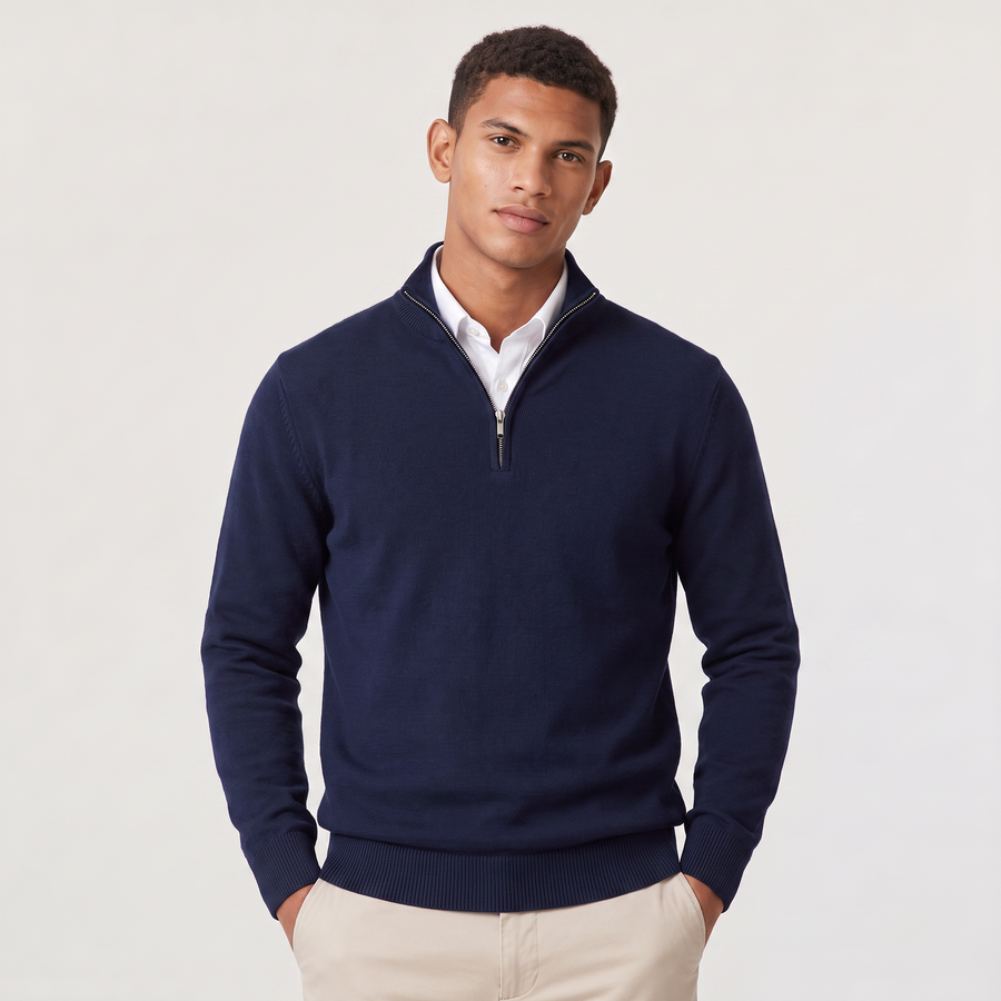 Men's quarter-zip knitted-look jumper with stand collar