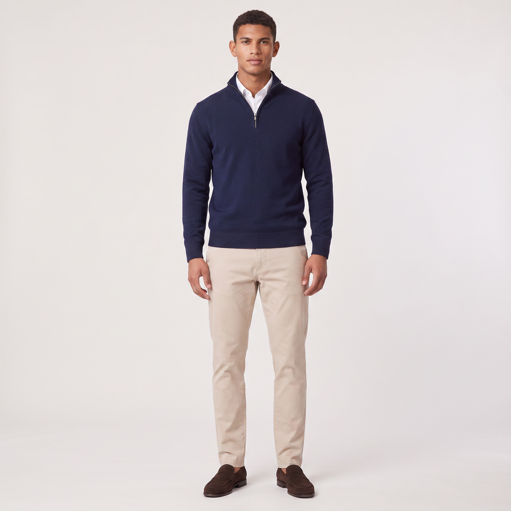 Men's quarter-zip knitted-look jumper with stand collar
