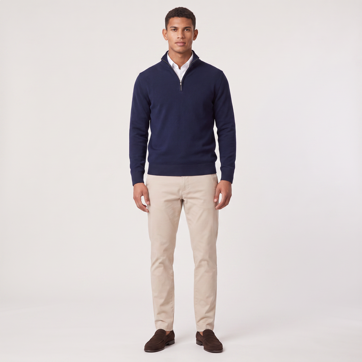 Men's quarter-zip knitted-look jumper with stand collar