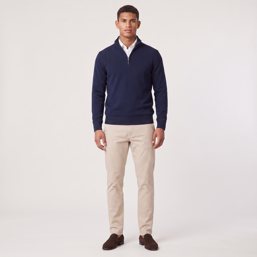 Men's quarter-zip knitted-look jumper with stand collar