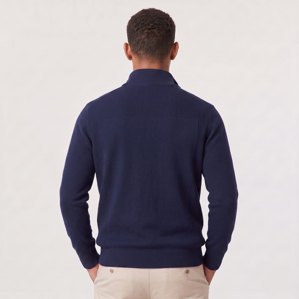 Men's quarter-zip knitted-look jumper with stand collar