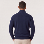 Men's quarter-zip knitted-look jumper with stand collar