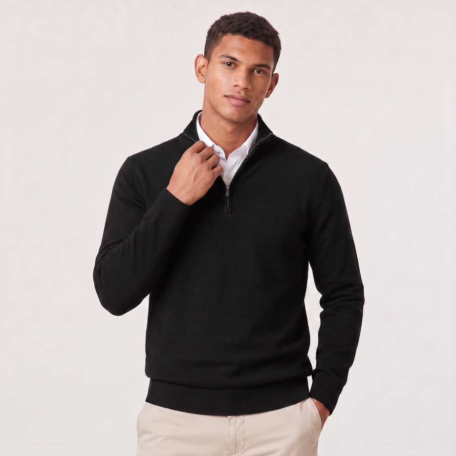 Men's quarter-zip knitted-look jumper with stand collar