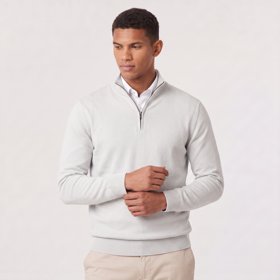 Men's quarter-zip knitted-look jumper with stand collar