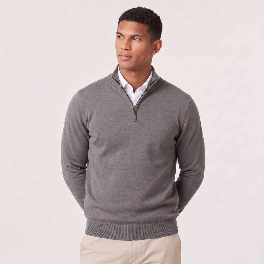 Men's quarter-zip knitted-look jumper with stand collar