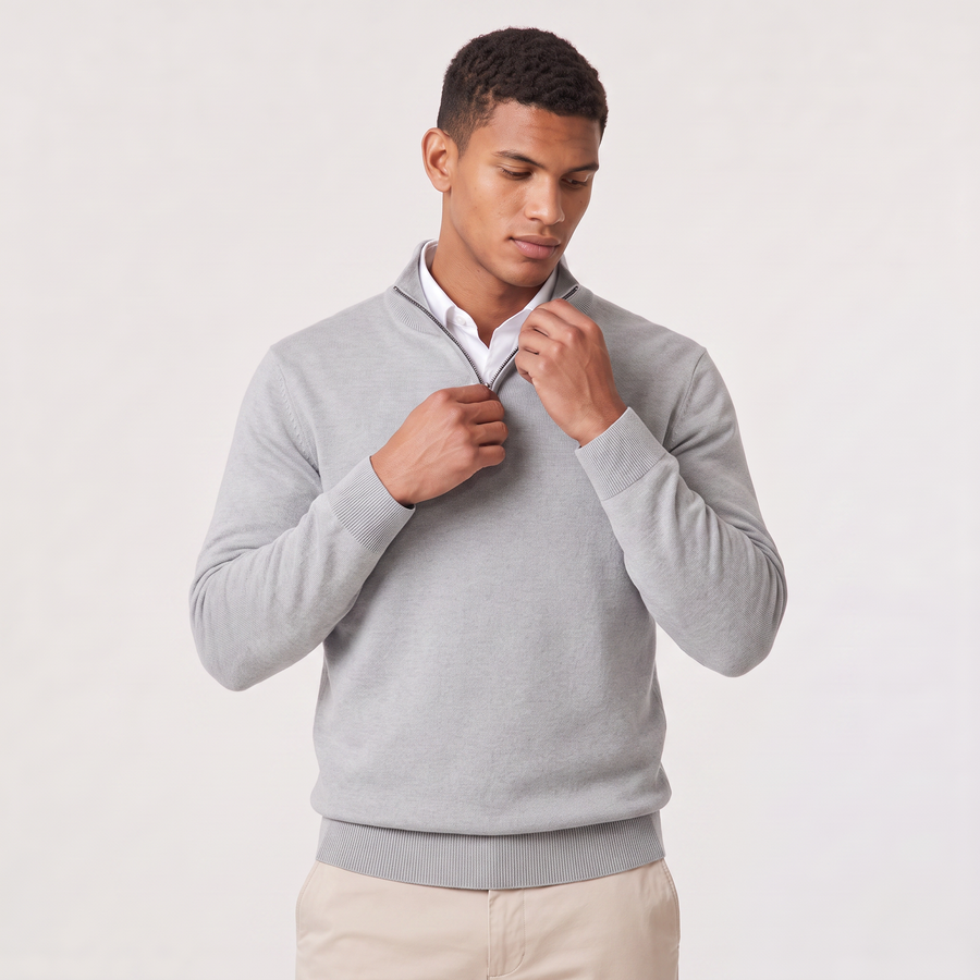 Men's quarter-zip knitted-look jumper with stand collar