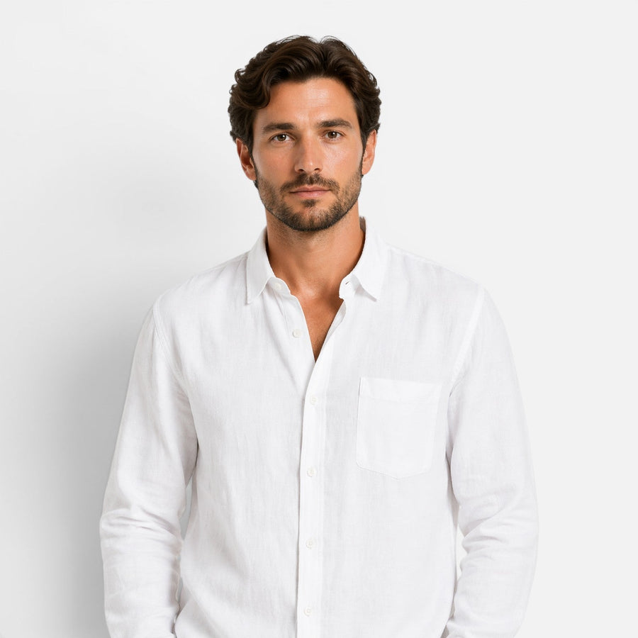 Men's linen-look long-sleeve shirt and trousers co-ord set