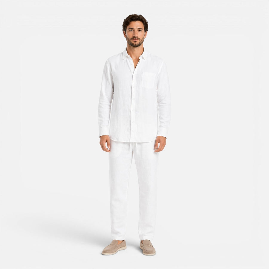 Men's linen-look long-sleeve shirt and trousers co-ord set