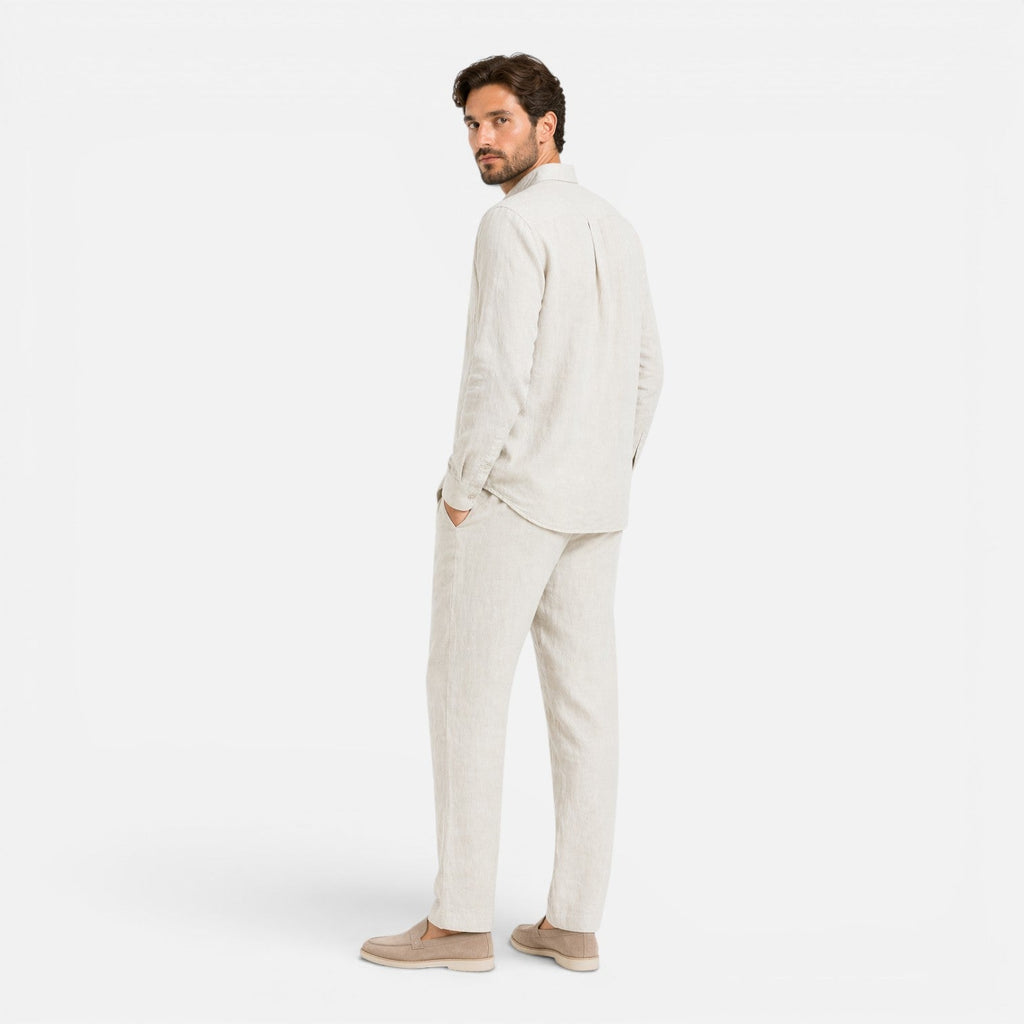 Men's linen-look long-sleeve shirt and trousers co-ord set