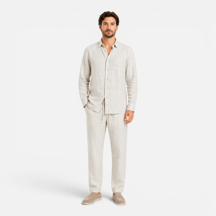 Men's linen-look long-sleeve shirt and trousers co-ord set