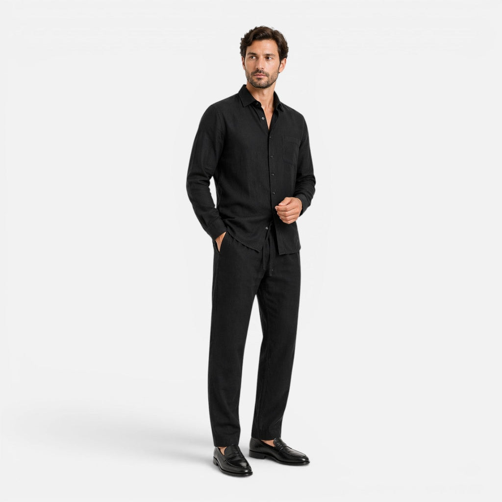 Men's linen-look long-sleeve shirt and trousers co-ord set