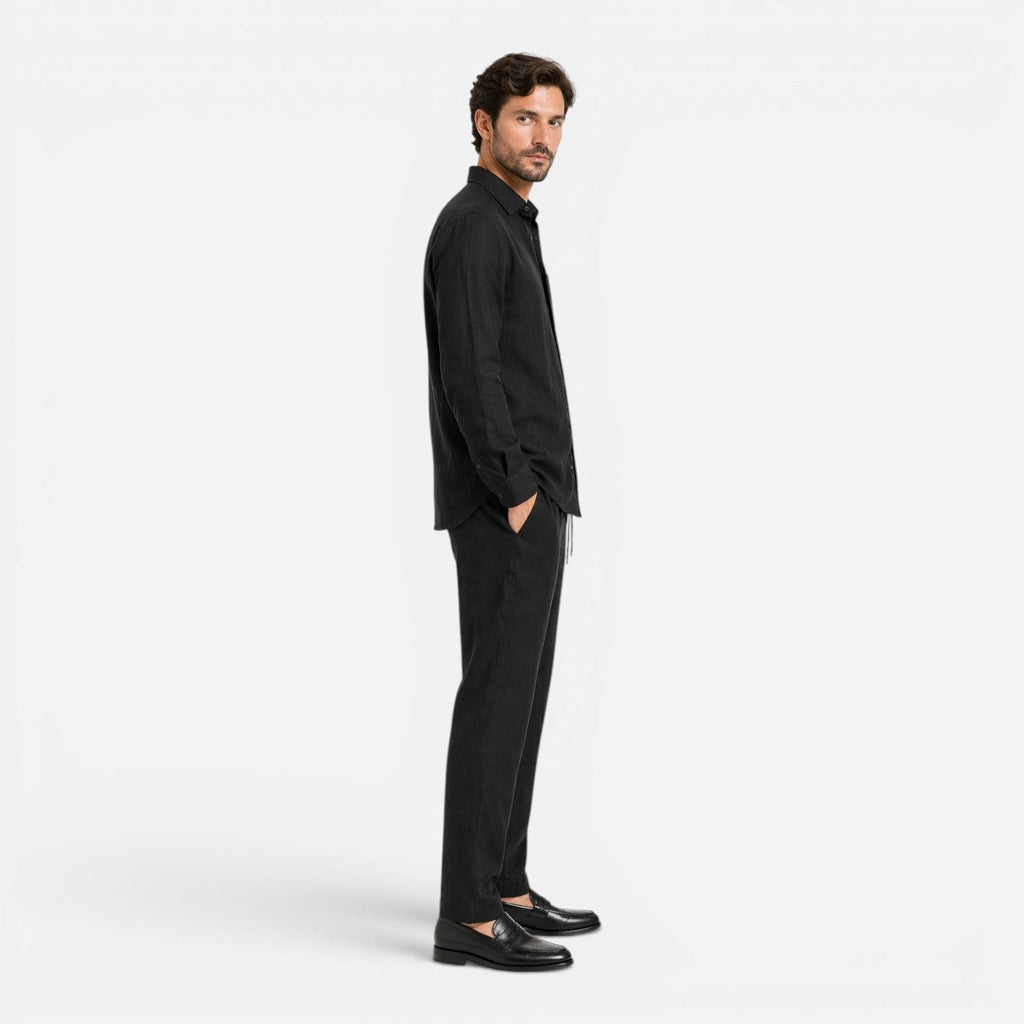 Men's linen-look long-sleeve shirt and trousers co-ord set