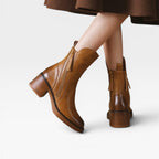 Women's Western Leather Ankle Boots with Stacked Heel — view 5