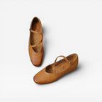 Women's Leather Mary Jane Flats with Buckle Strap — view 3