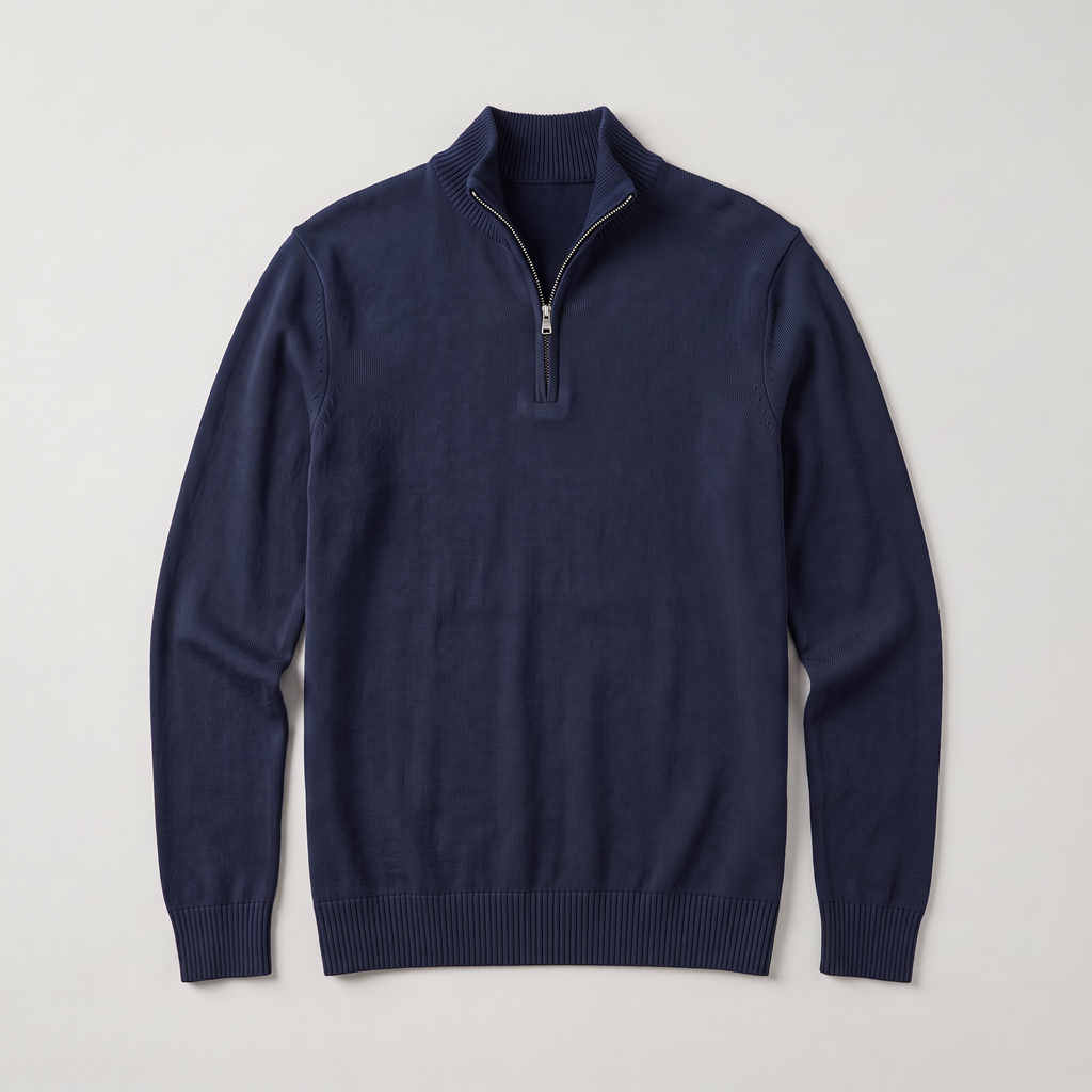 Men's quarter-zip knitted-look jumper with stand collar