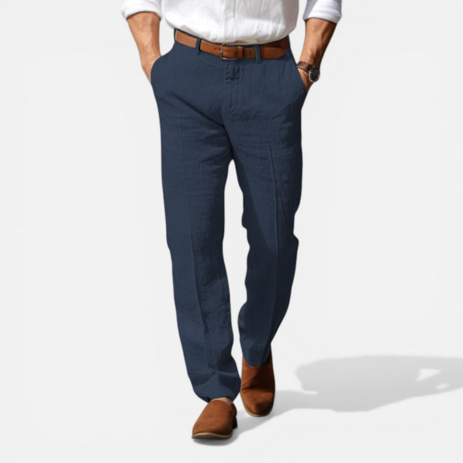 Men's tailored fit linen-look summer trousers