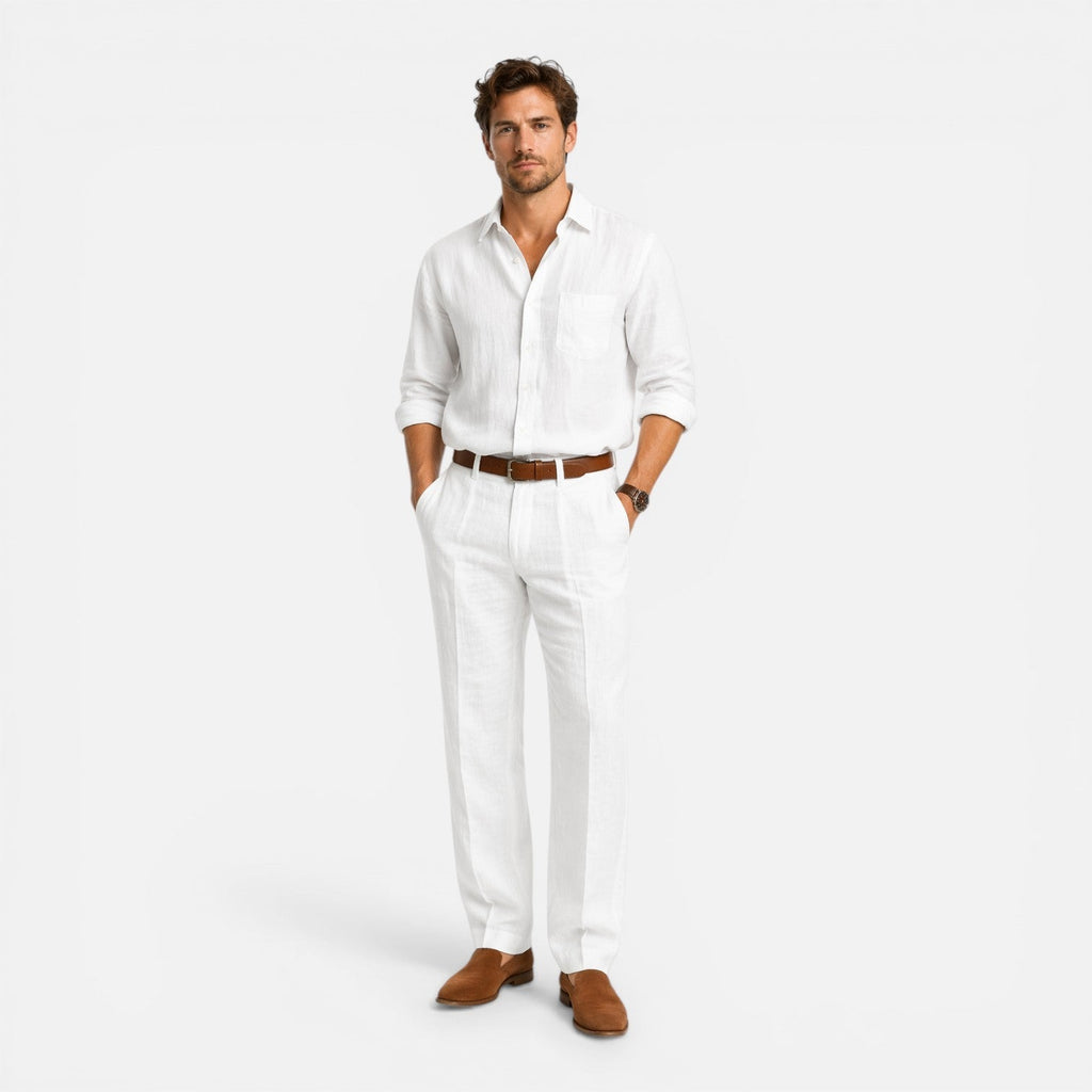 Men's tailored fit linen-look summer trousers