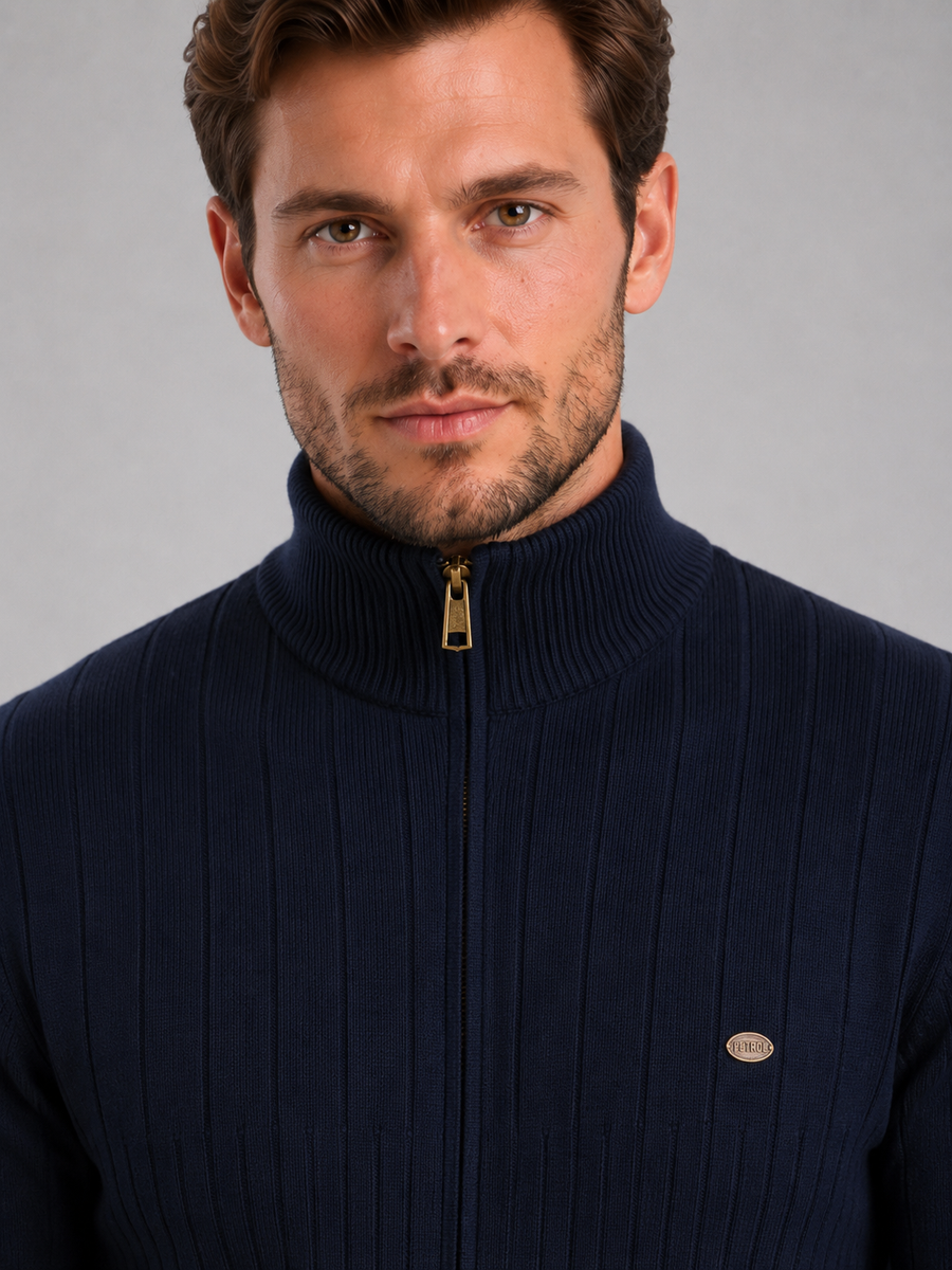 Men's ribbed funnel neck quarter-zip jumper