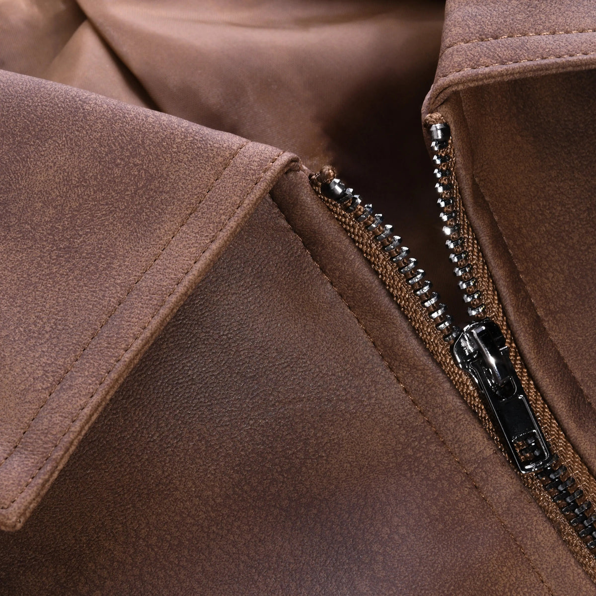 Men's leather-look zip-up biker jacket with zipped cuffs