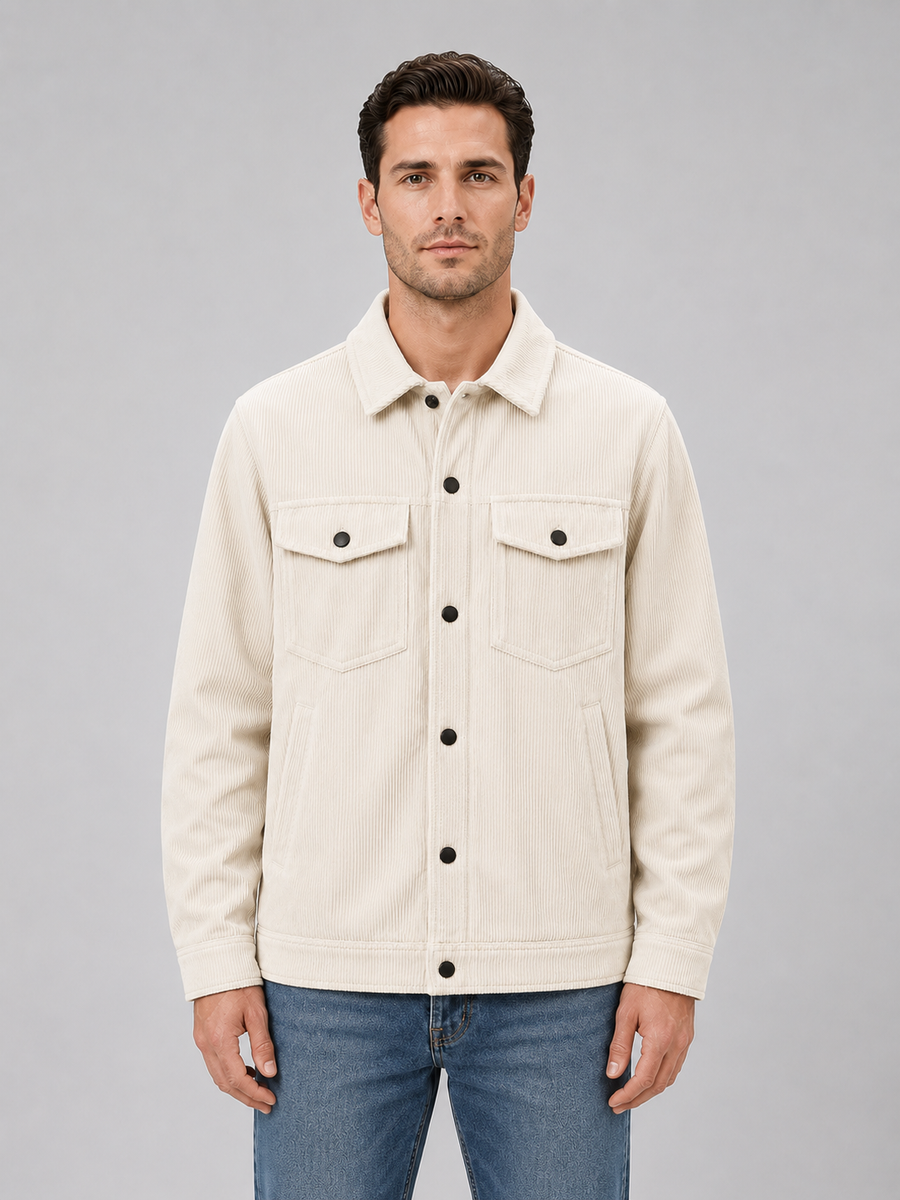 Men's corduroy overshirt jacket with snap button front