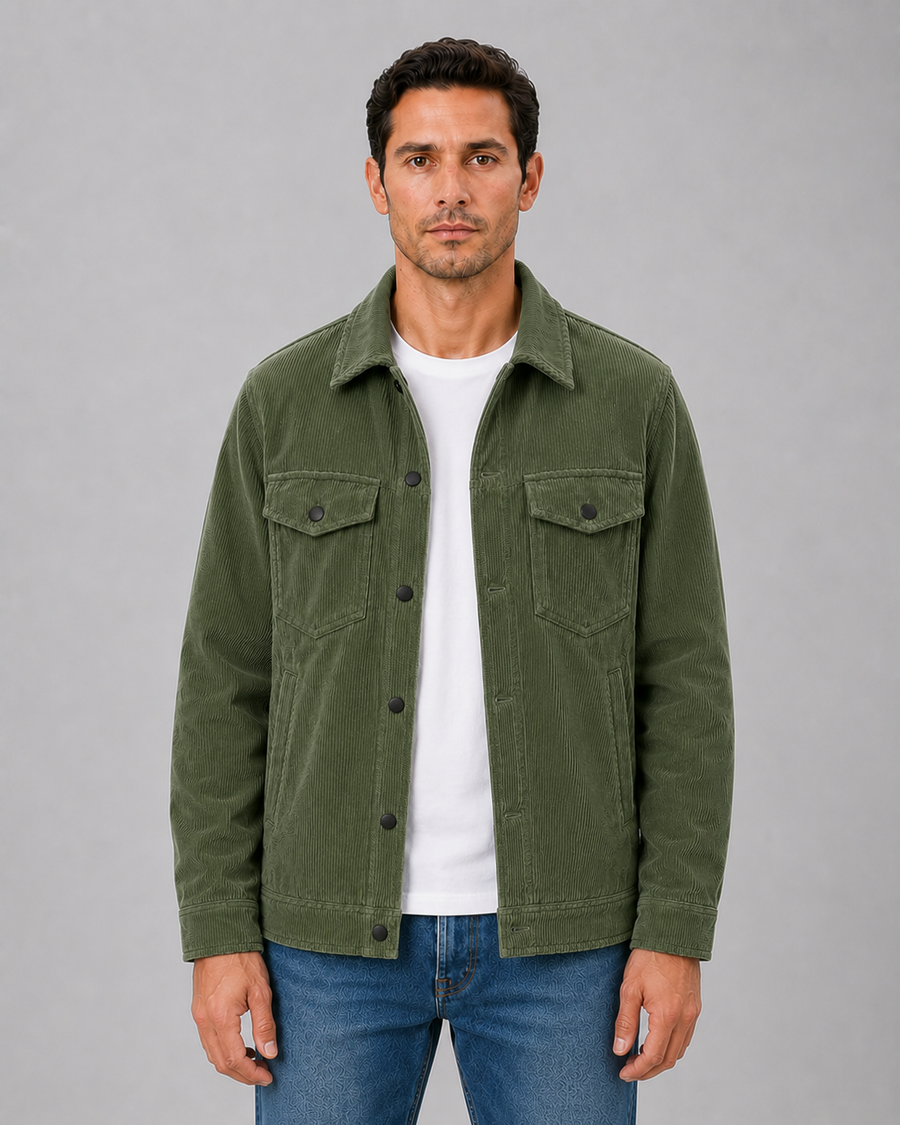 Men's corduroy overshirt jacket with snap button front