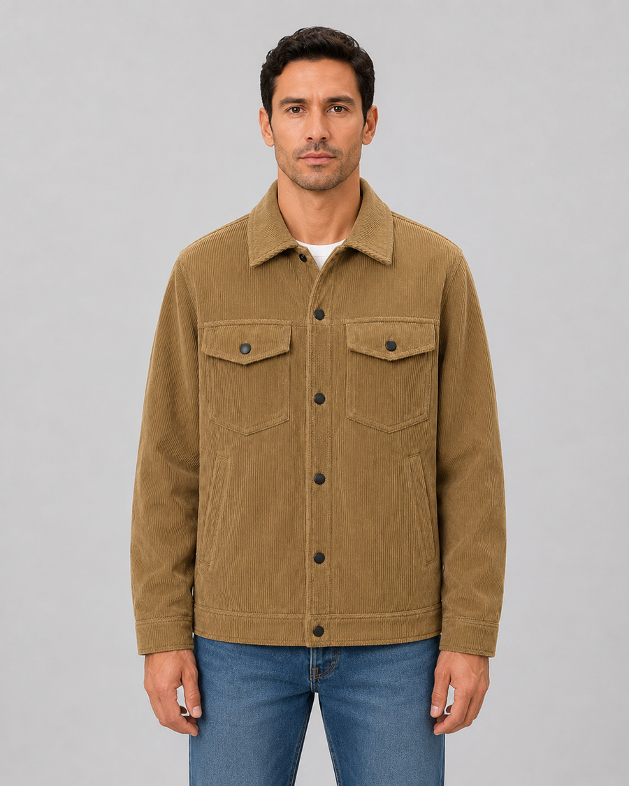 Men's corduroy overshirt jacket with snap button front
