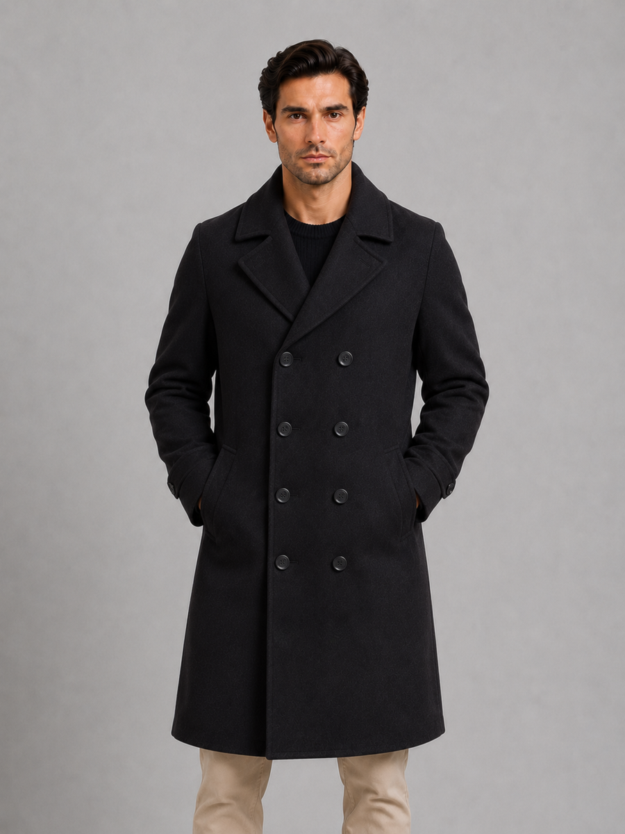 Men's double-breasted longline overcoat