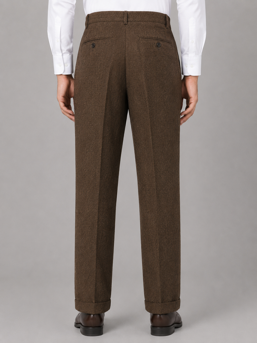 Men's herringbone pleated trousers with turn-up cuffs