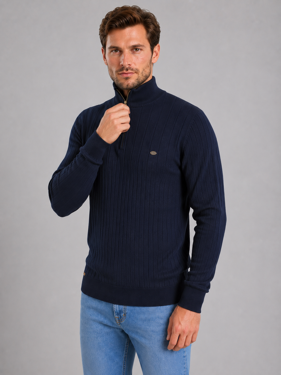 Men's ribbed funnel neck quarter-zip jumper