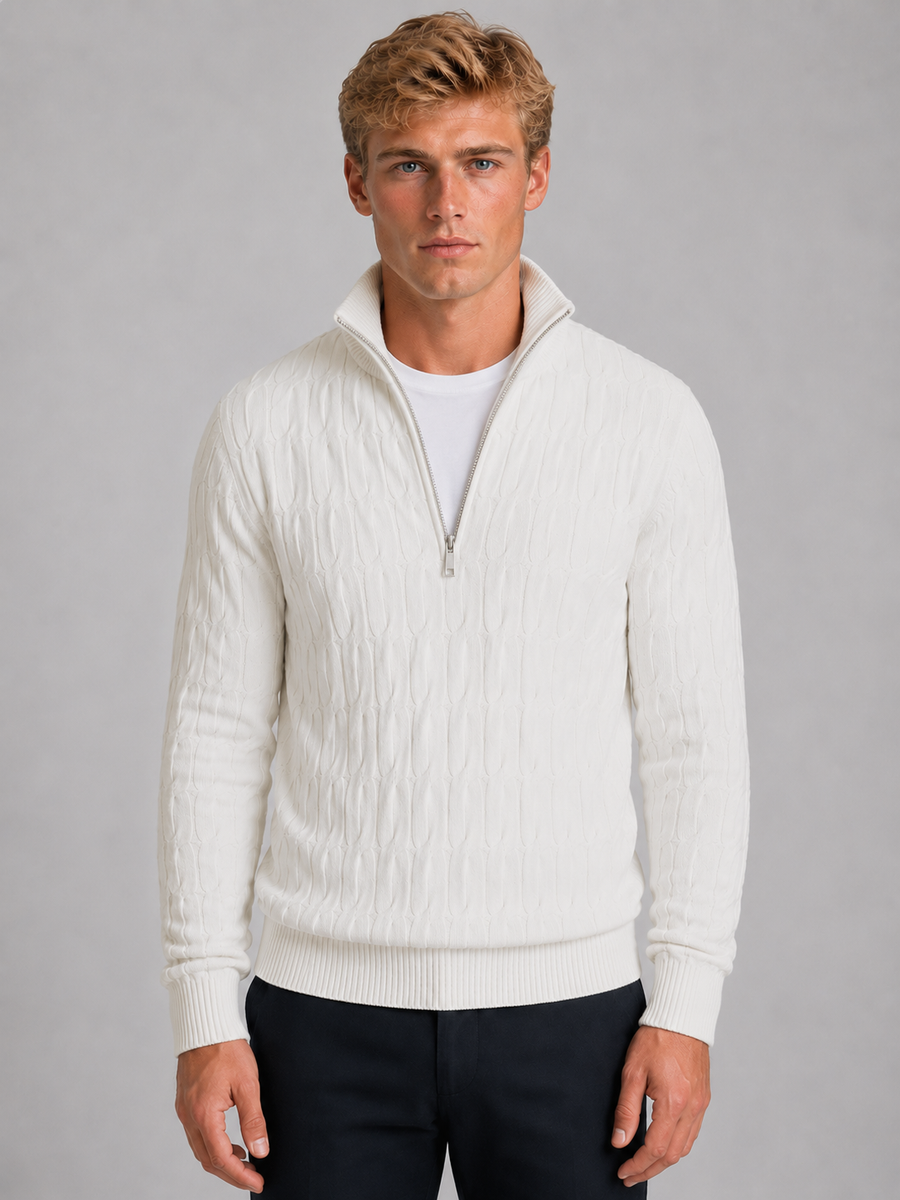 Men's textured knit funnel neck quarter-zip jumper