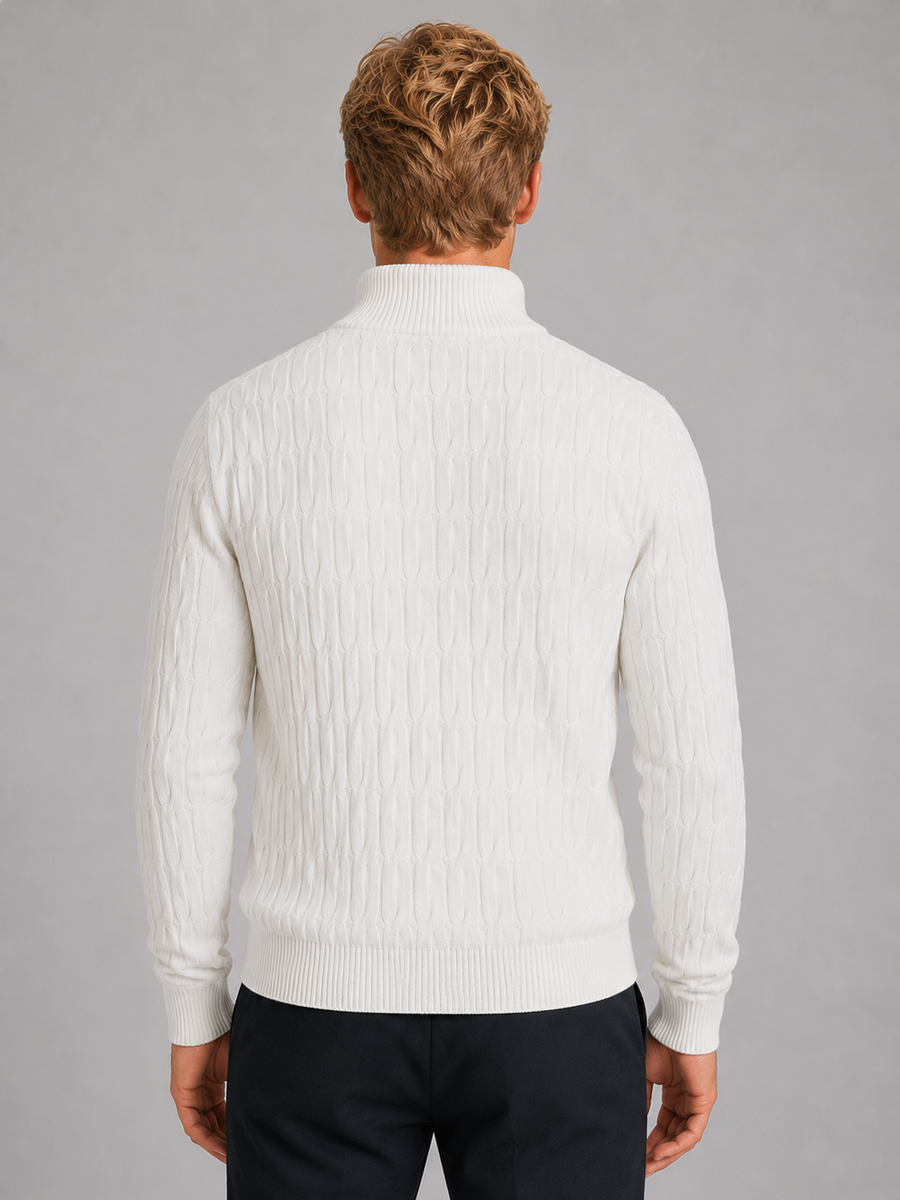 Men's textured knit funnel neck quarter-zip jumper